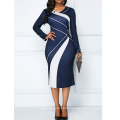 V-neck Full Sleeve Buttons Hit Color 5XL Slim Pencil Lady Career Dress
